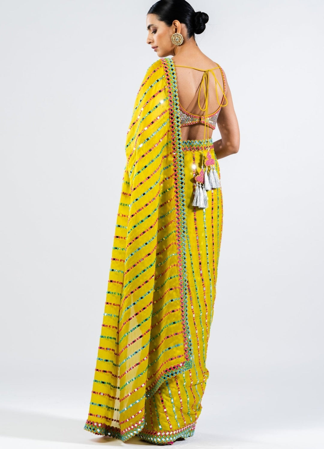 Moss Green Mirror Saree With Metallic Sequinned Blouse Vvani by Vani Vats - Fabilicious Fashion