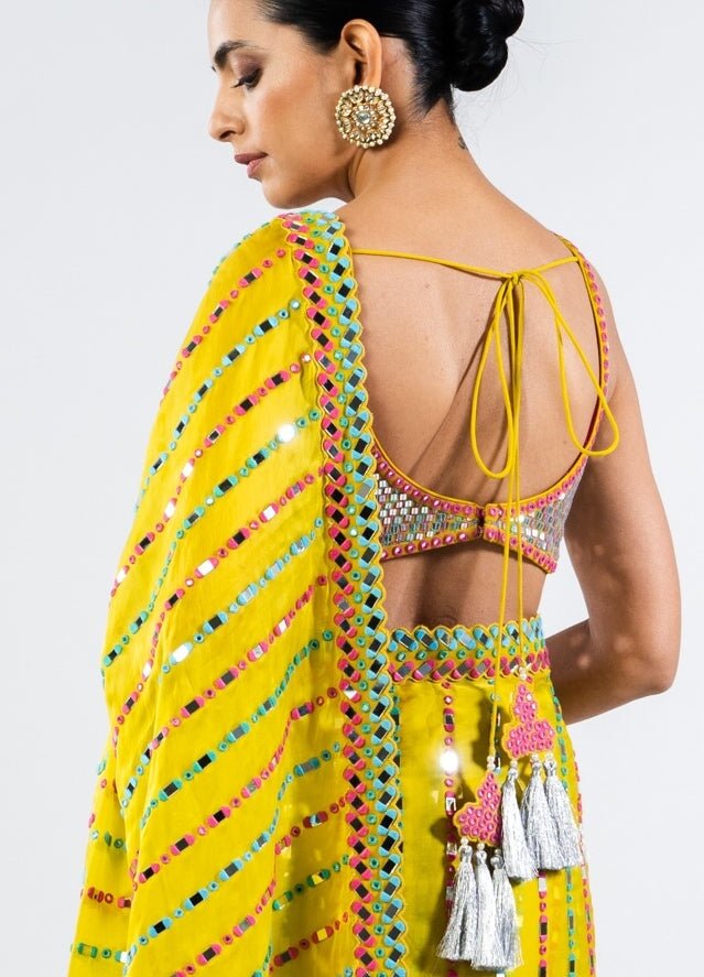 Moss Green Mirror Saree With Metallic Sequinned Blouse Vvani by Vani Vats - Fabilicious Fashion
