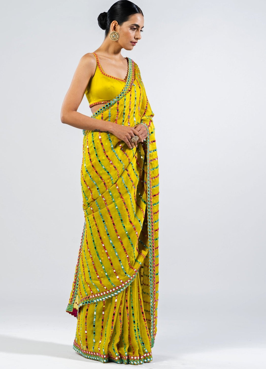 Moss Green Mirror Saree Vvani by Vani Vats - Fabilicious Fashion