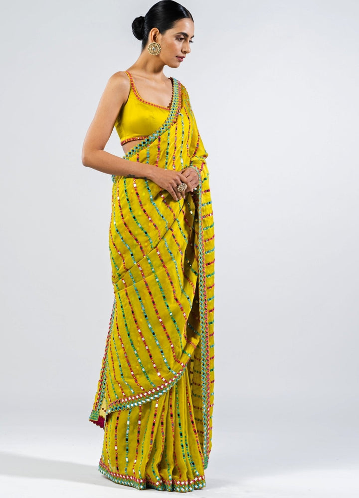 Moss Green Mirror Saree Vvani by Vani Vats - Fabilicious Fashion