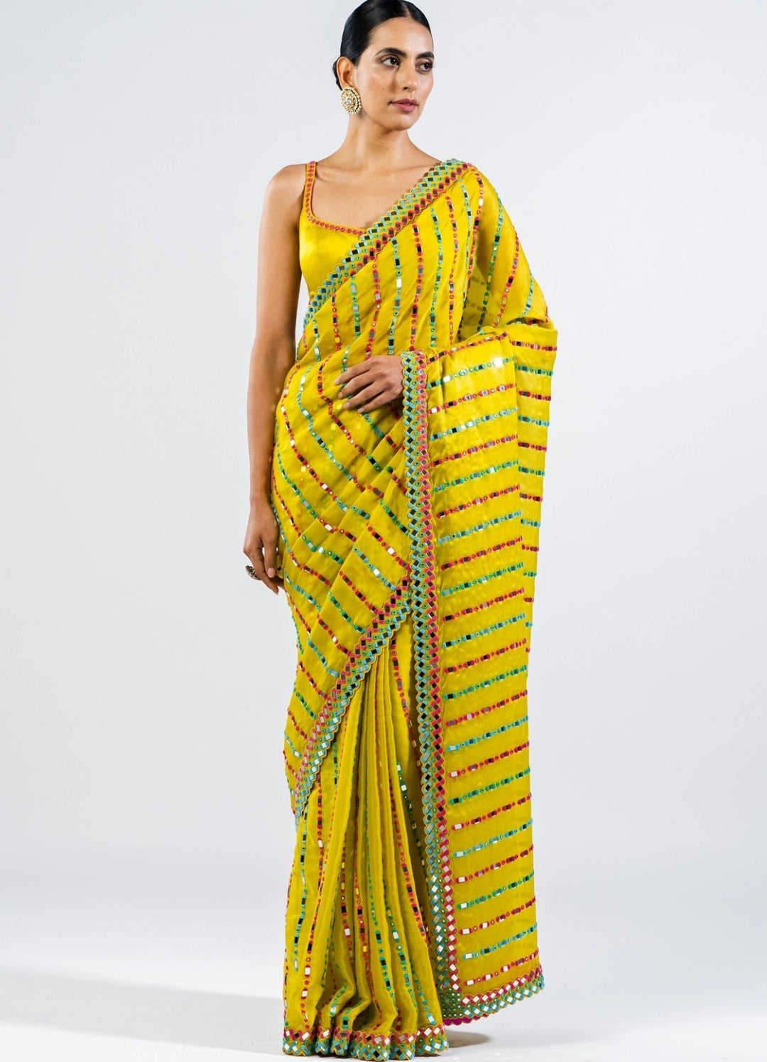 Moss Green Mirror Saree Vvani by Vani Vats - Fabilicious Fashion
