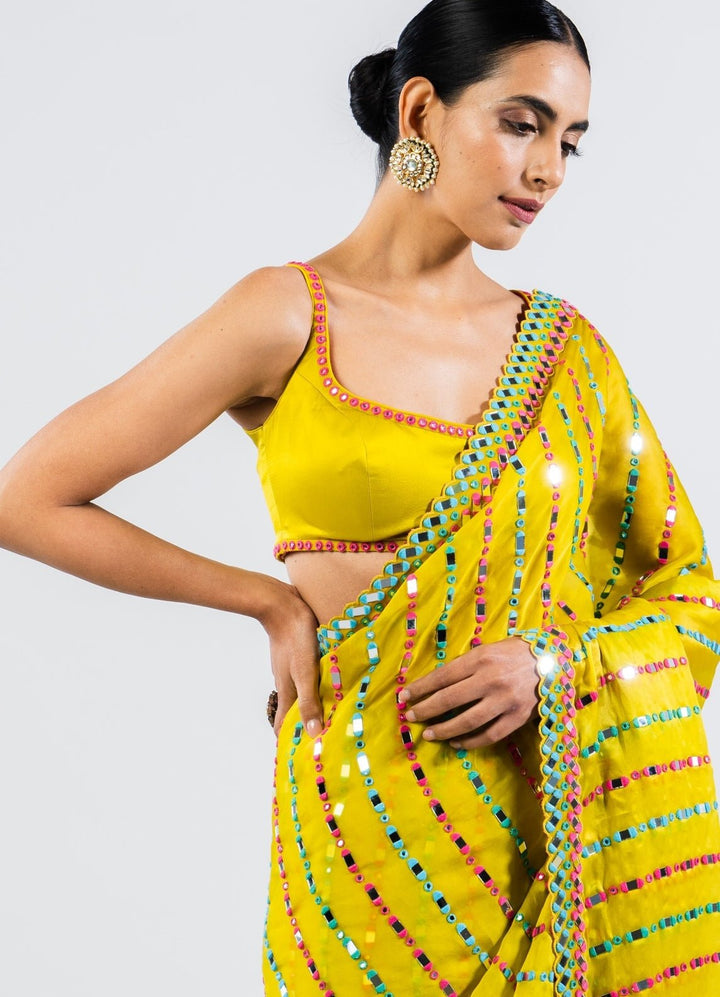 Moss Green Mirror Saree Vvani by Vani Vats - Fabilicious Fashion