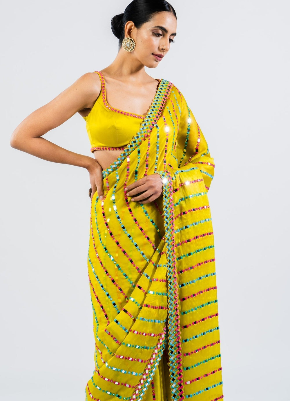Moss Green Mirror Saree Vvani by Vani Vats - Fabilicious Fashion