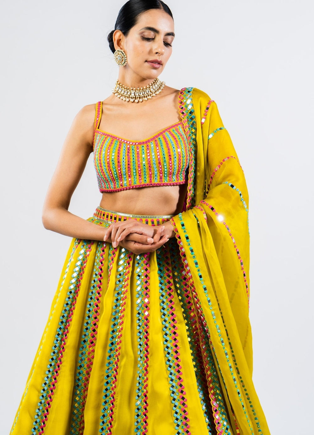 Moss Green Mirror Seam Lehenga Set Vvani by Vani Vats - Fabilicious Fashion