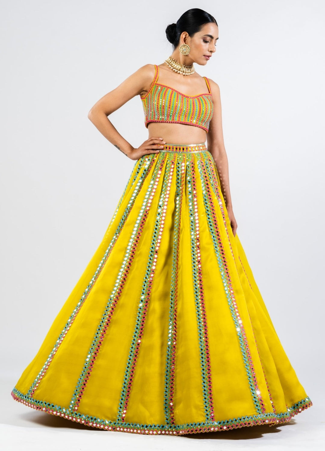 Moss Green Mirror Seam Lehenga Set Vvani by Vani Vats - Fabilicious Fashion
