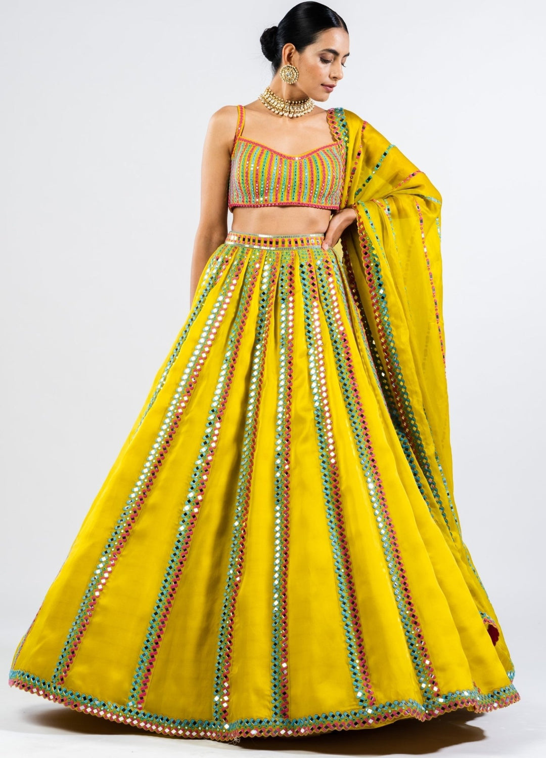 Moss Green Mirror Seam Lehenga Set Vvani by Vani Vats - Fabilicious Fashion