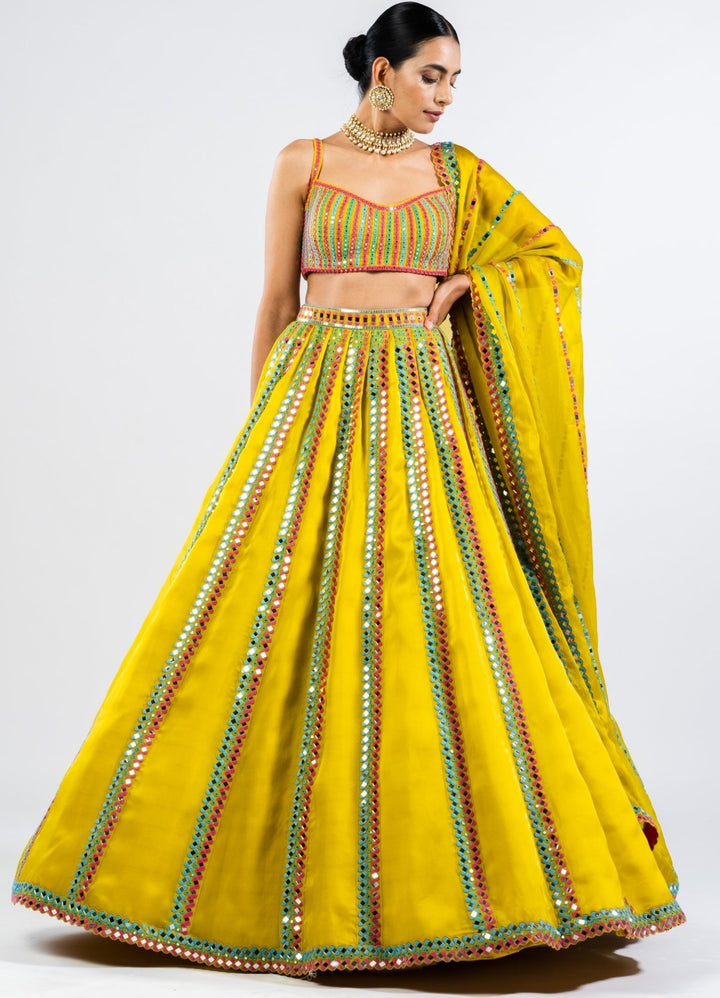 Moss Green Mirror Seam Lehenga Set Vvani by Vani Vats - Fabilicious Fashion