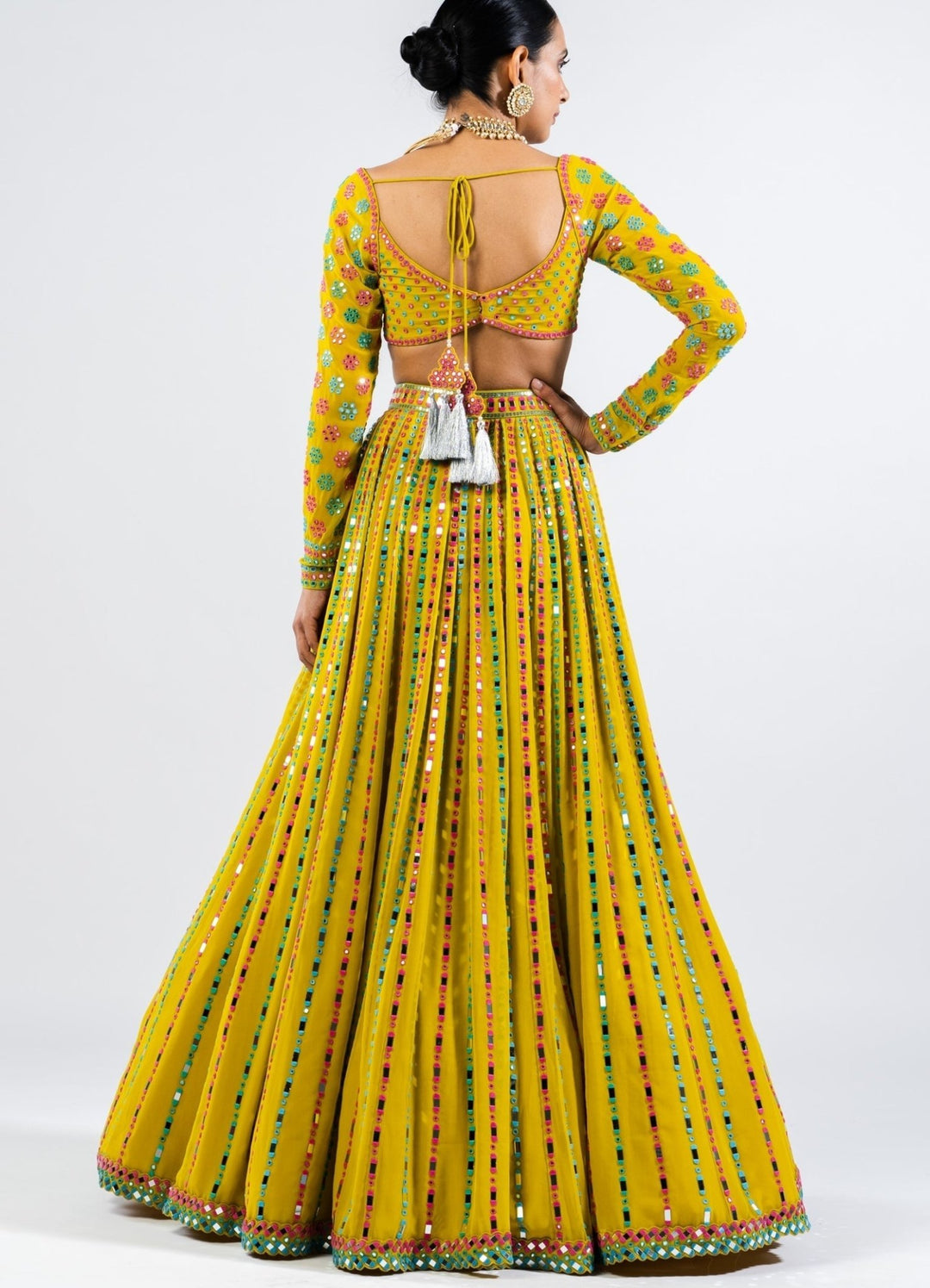 Moss Green Multi Linear Drop Lehenga Set Vvani by Vani Vats - Fabilicious Fashion