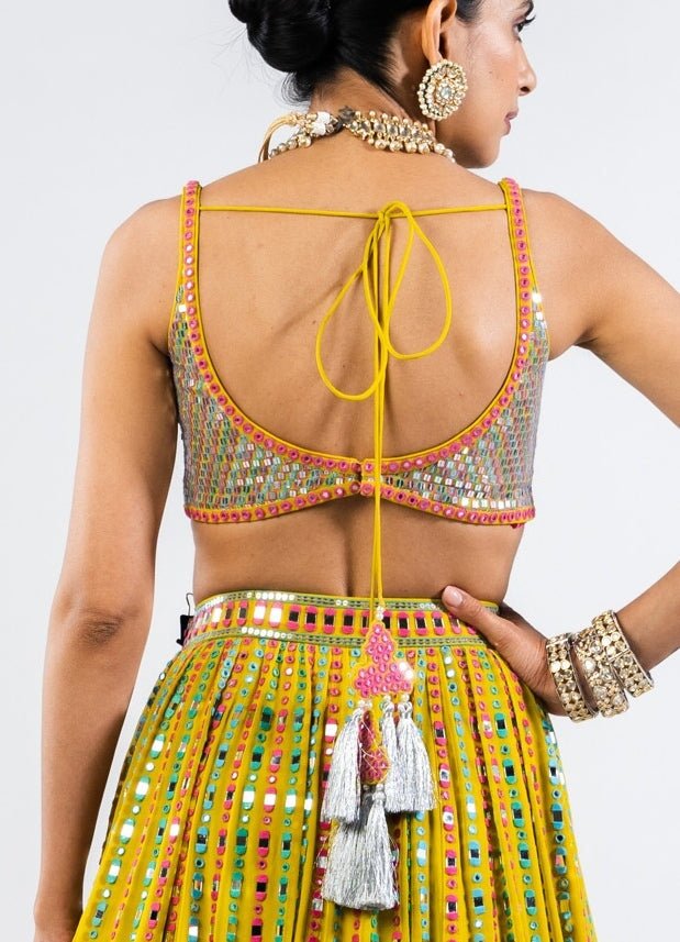 Moss Green Multi Linear Drop Lehenga With Metallic Sequinned Blouse. Vvani by Vani Vats - Fabilicious Fashion