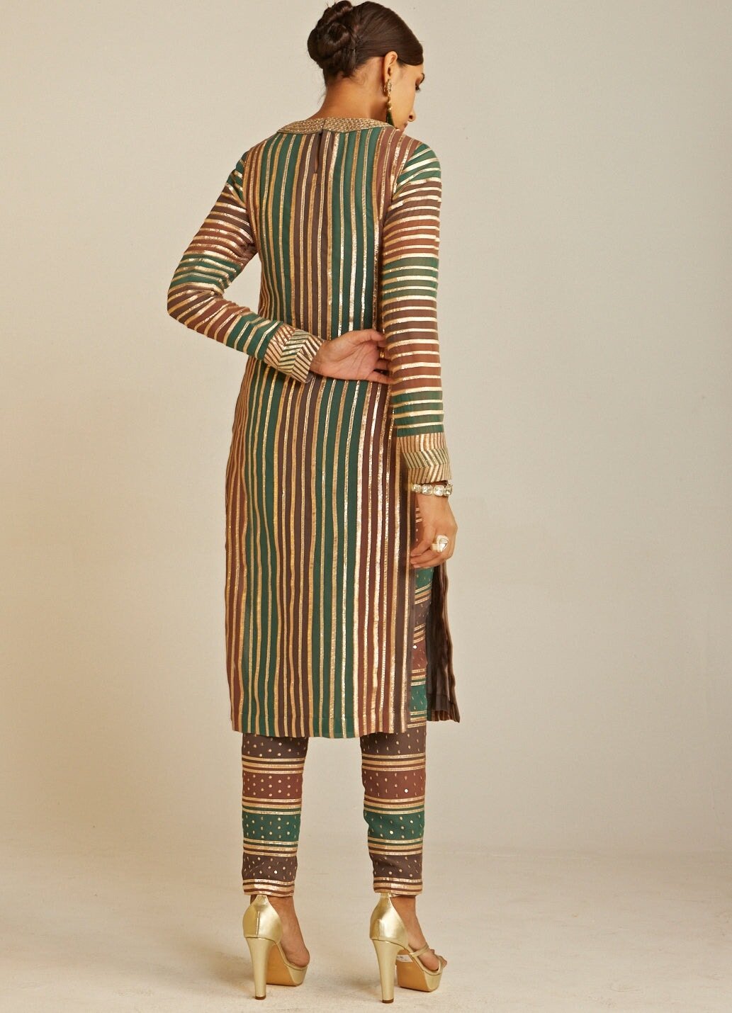 Mud Green Round Neck Straight Kurta Pant and Dupatta Set Vvani By Vani Vats - Fabilicious Fashion