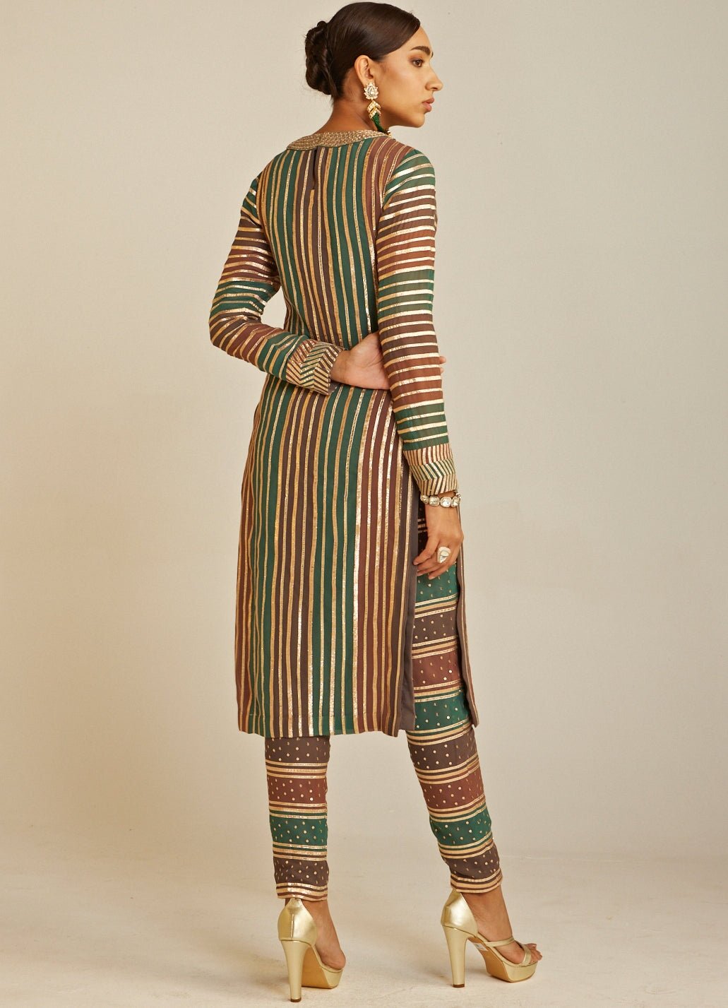 Mud Green Round Neck Straight Kurta Pant and Dupatta Set Vvani By Vani Vats - Fabilicious Fashion