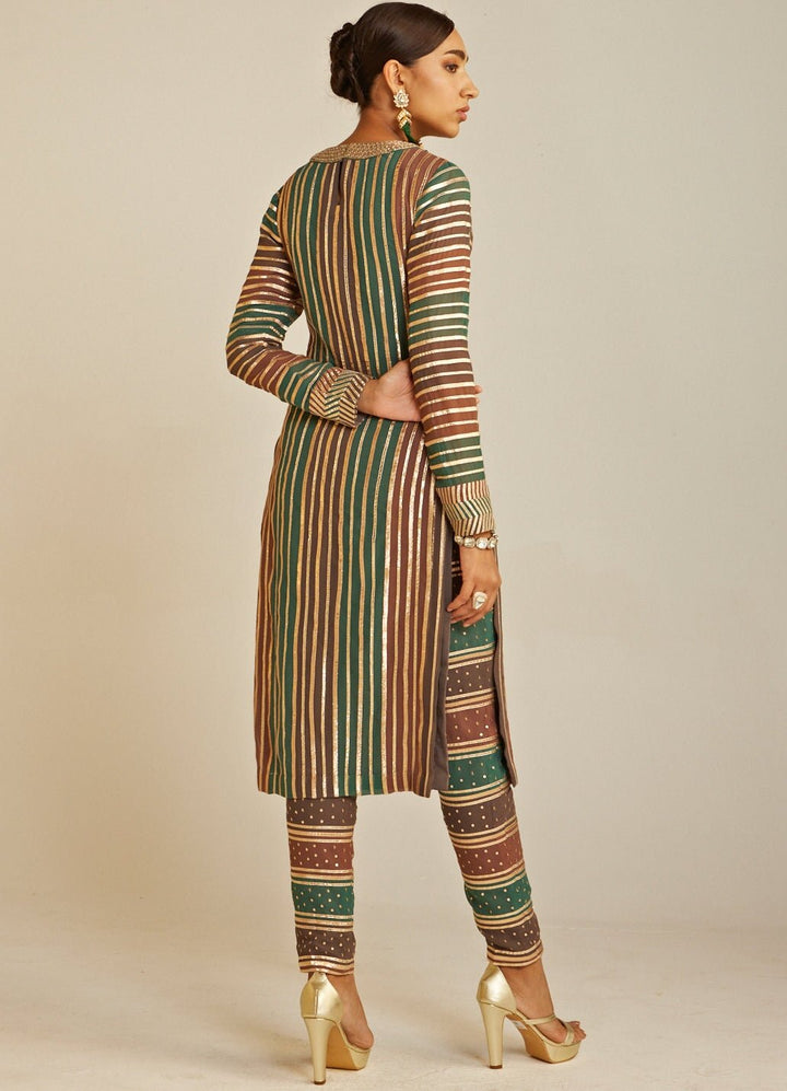 Mud Green Round Neck Straight Kurta Pant and Dupatta Set Vvani By Vani Vats - Fabilicious Fashion