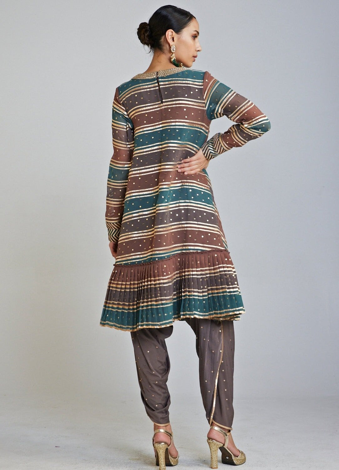 Mud Green V Neck A Line Dhoti Kurta Dhoti Set Vvani By Vani Vats - Fabilicious Fashion