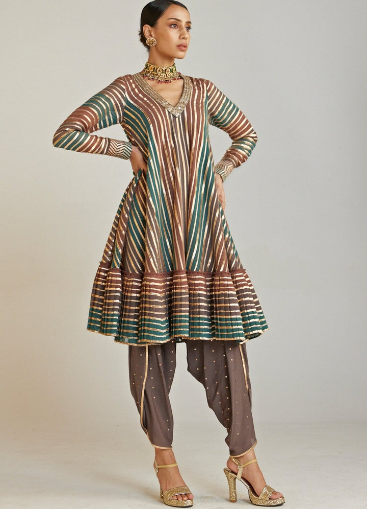 Mud Green V Neck Kurta Dhoti Set Vvani By Vani Vats - Fabilicious Fashion