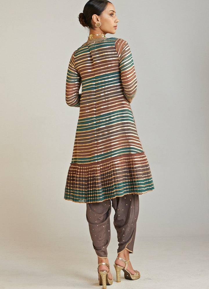 Mud Green V Neck Kurta Dhoti Set Vvani By Vani Vats - Fabilicious Fashion