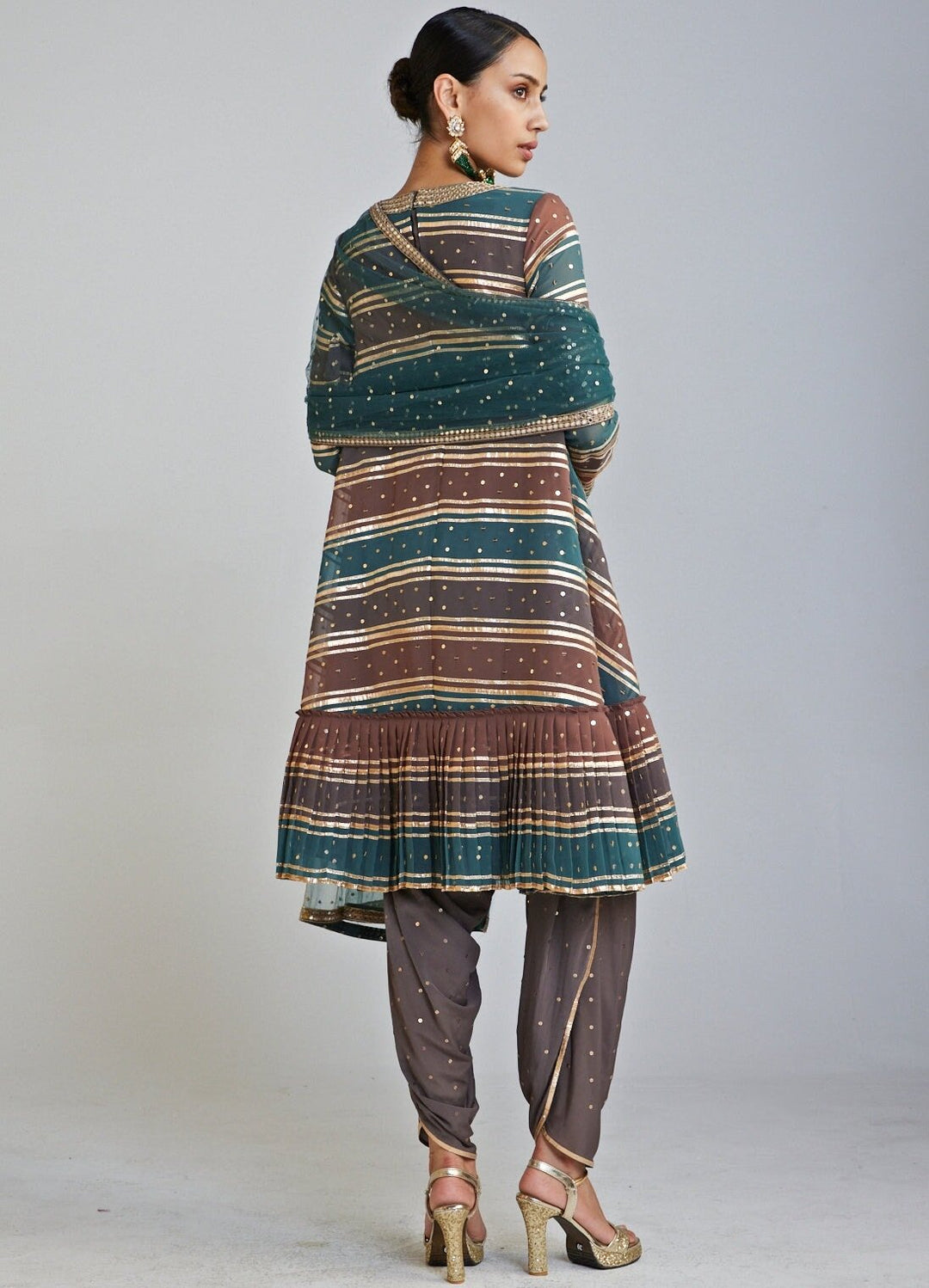 Mud Green V Neck Kurta Dhoti Set Vvani By Vani Vats - Fabilicious Fashion