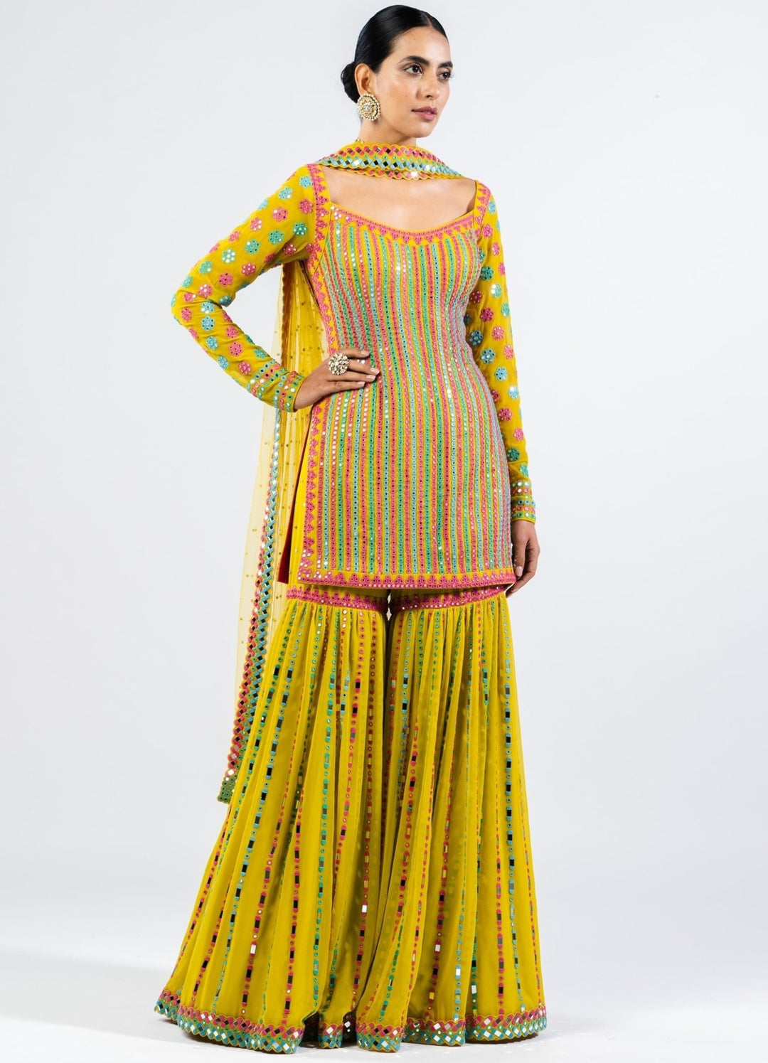 Multi Color Moss Green Sharara Set Vvani by Vani Vats - Fabilicious Fashion