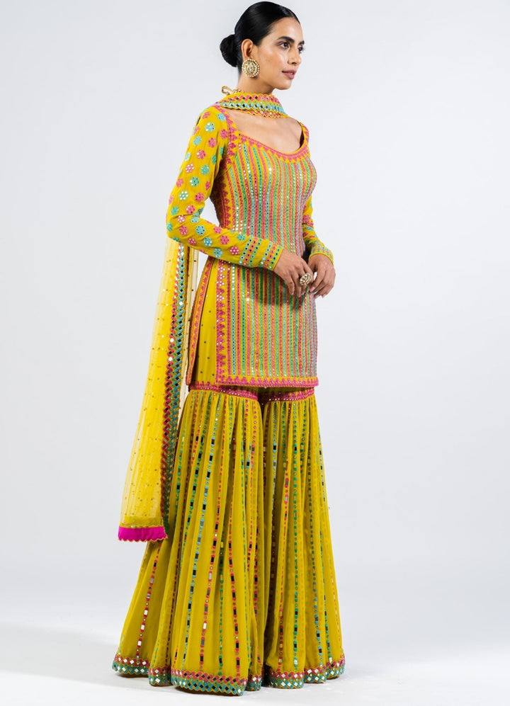 Multi Color Moss Green Sharara Set Vvani by Vani Vats - Fabilicious Fashion