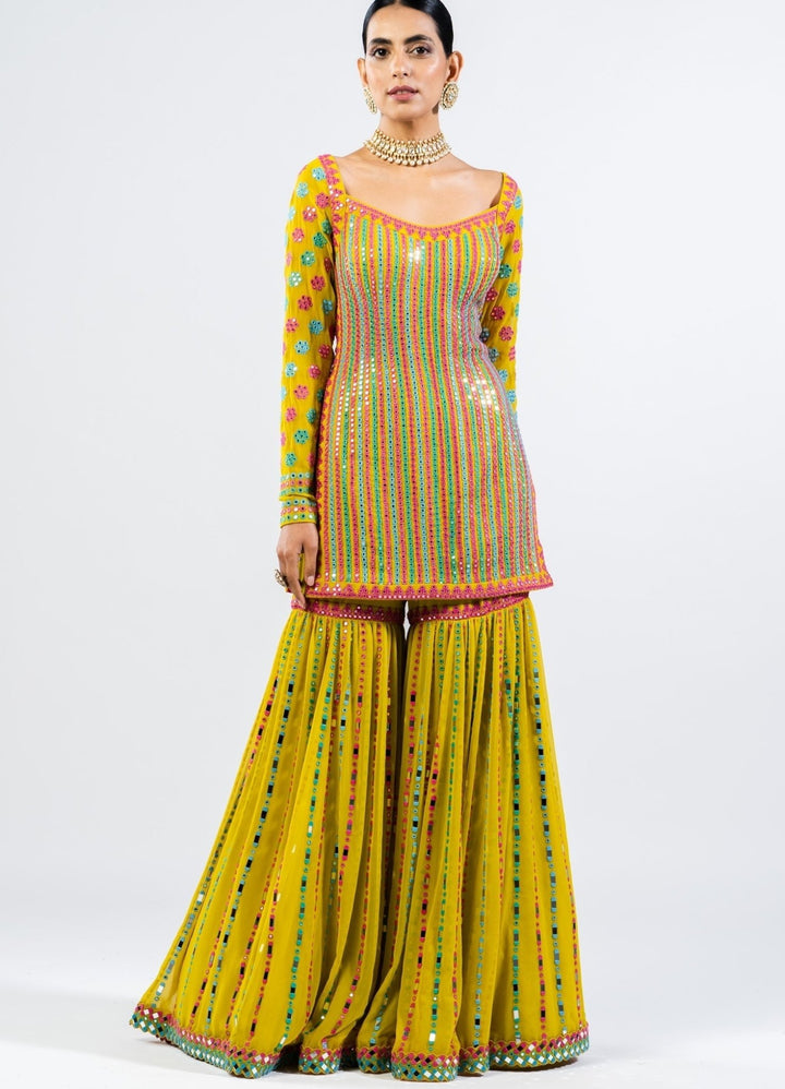 Multi Color Moss Green Sharara Set Vvani by Vani Vats - Fabilicious Fashion