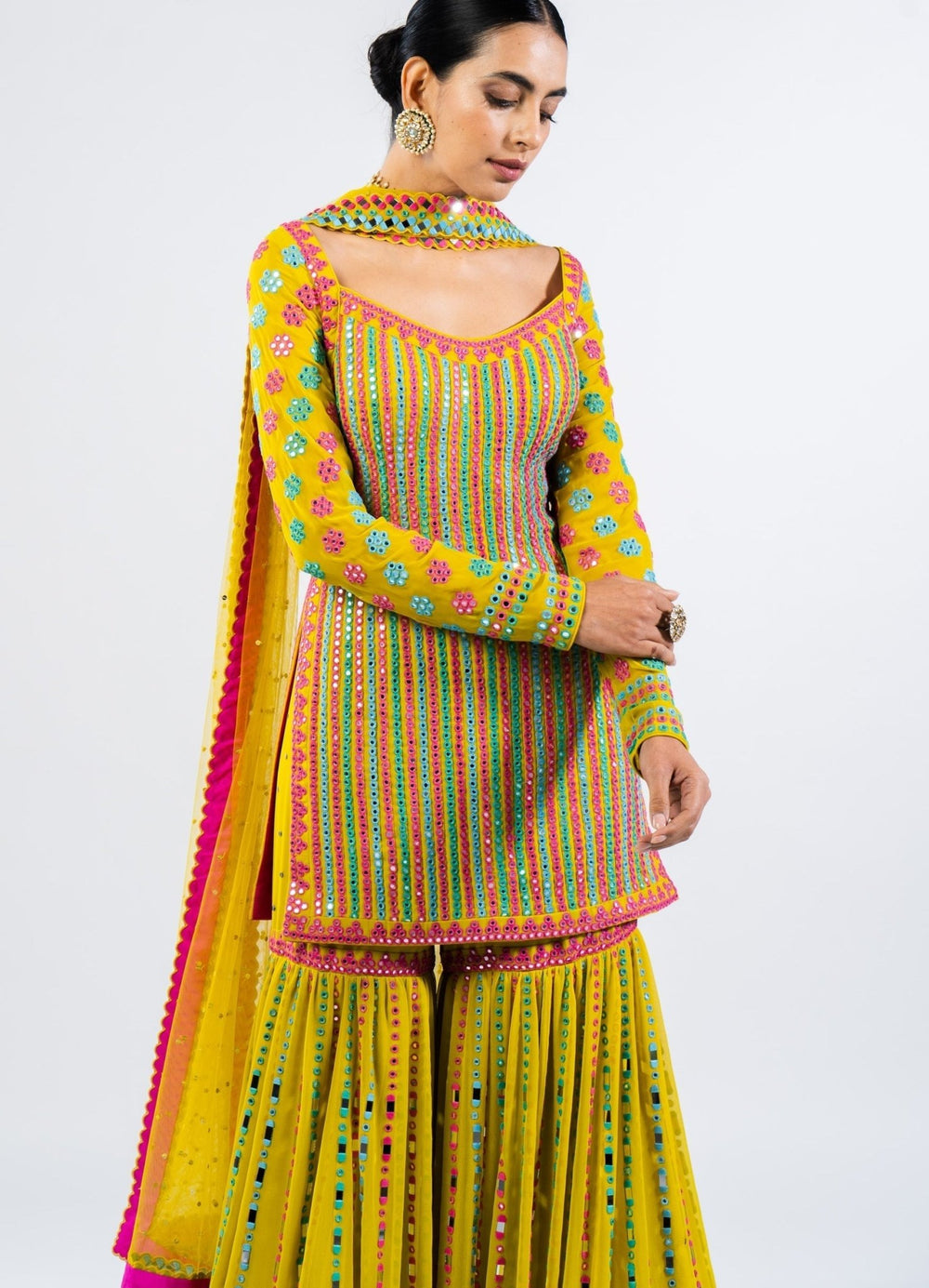 Multi Color Moss Green Sharara Set Vvani by Vani Vats - Fabilicious Fashion