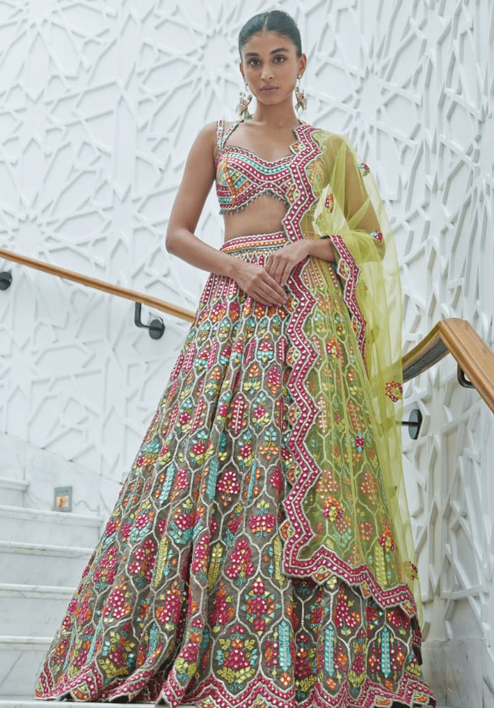 Multi Colour Embroidered Bridal Lehenga Set Nitika Gujral - Fabilicious Fashion