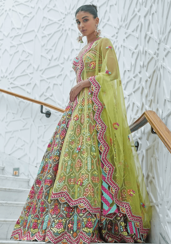 Multi Colour Embroidered Bridal Lehenga Set Nitika Gujral - Fabilicious Fashion