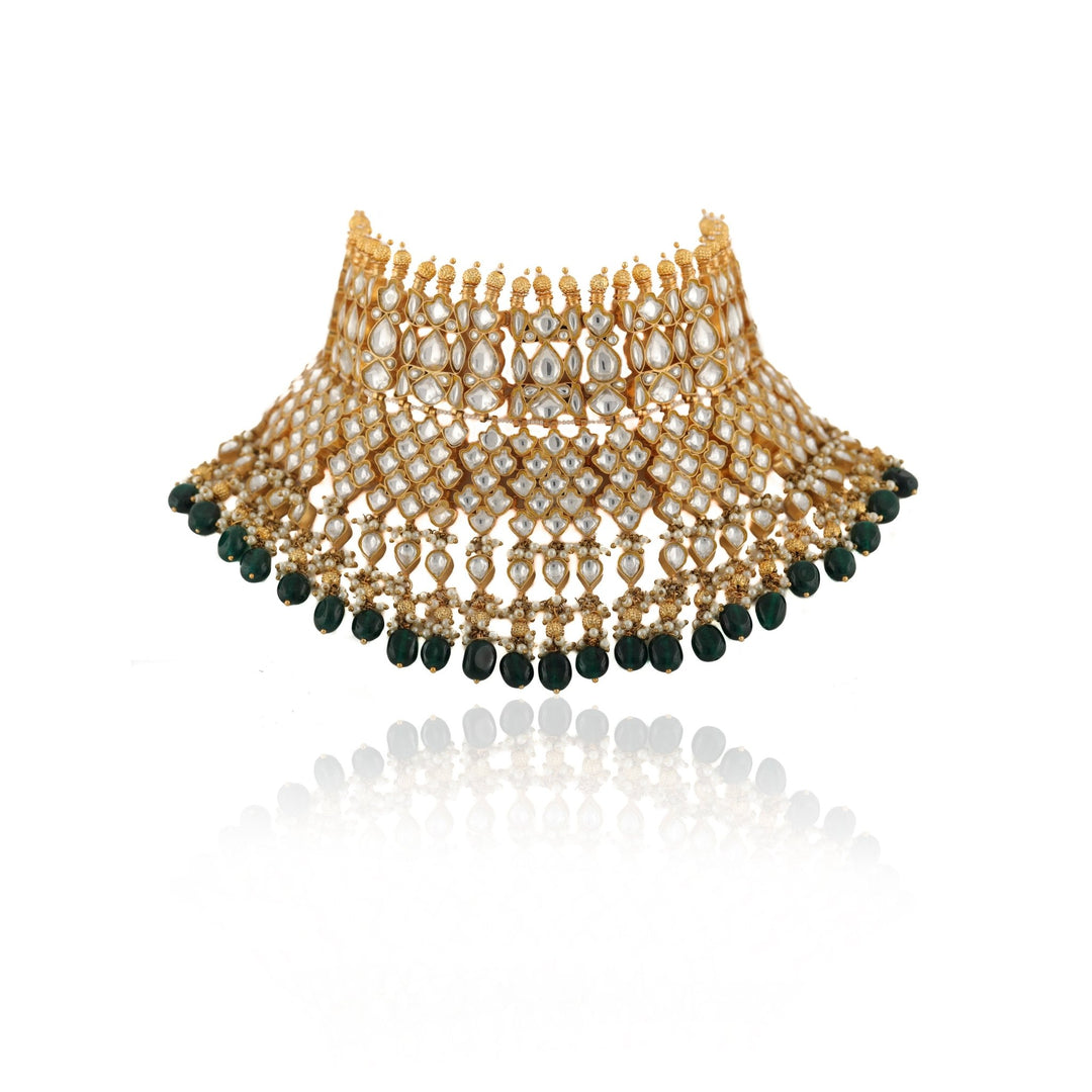 Multi Layered Bridal Necklace With Kundan and Green Beads Riana by Shikha Jindal - Fabilicious Fashion