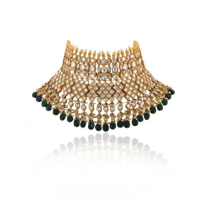 Multi Layered Bridal Necklace With Kundan and Green Beads Riana by Shikha Jindal - Fabilicious Fashion