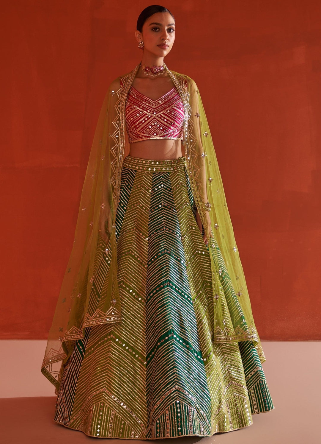 Multicolor Embellished Raw Silk Lehenga Set With Belt Angad Singh - Fabilicious Fashion