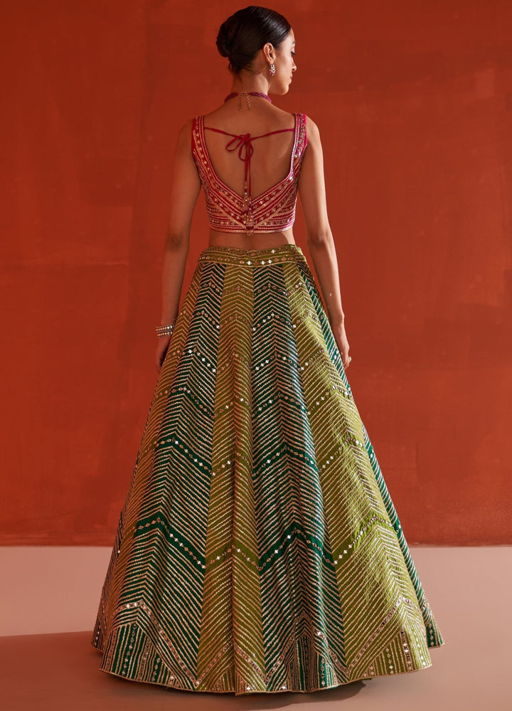 Multicolor Embellished Raw Silk Lehenga Set With Belt Angad Singh - Fabilicious Fashion