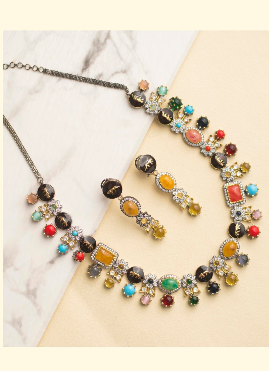 Multicolor Kundan Necklace Set Zevar By Geeta - Fabilicious Fashion