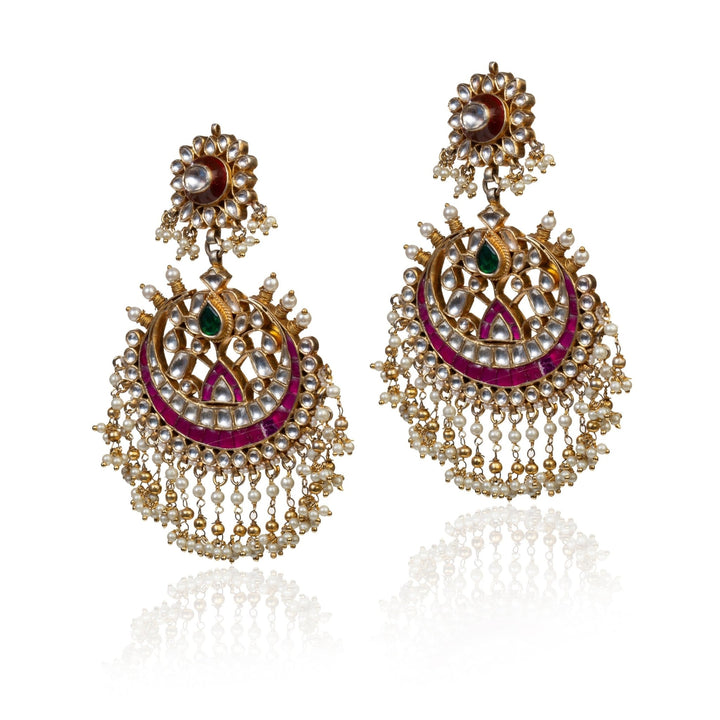 Multicoloured Big Earrings with 22 kt Jadtar Stone Riana by Shikha Jindal - Fabilicious Fashion
