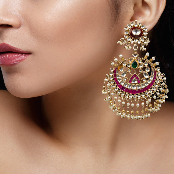 Multicoloured Big Earrings with 22 kt Jadtar Stone Riana by Shikha Jindal - Fabilicious Fashion