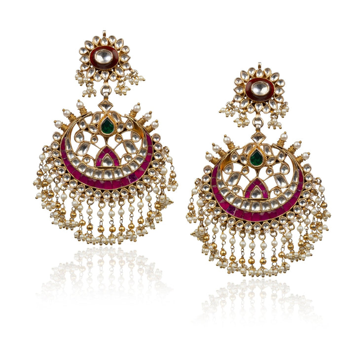 Multicoloured Big Earrings with 22 kt Jadtar Stone Riana by Shikha Jindal - Fabilicious Fashion