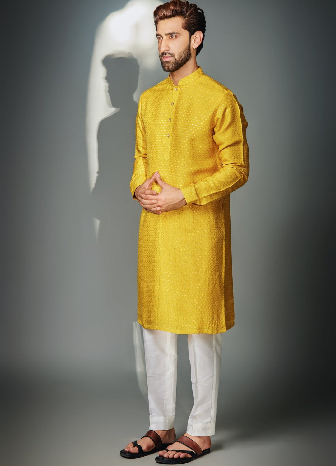Mustard Kurta With Pant Set Chatenya Mittal - Fabilicious Fashion