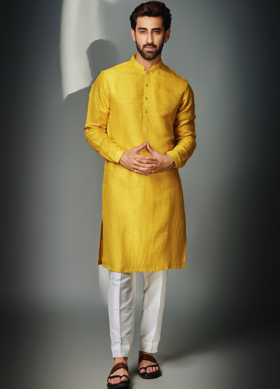 Mustard Kurta With Pant Set Chatenya Mittal - Fabilicious Fashion