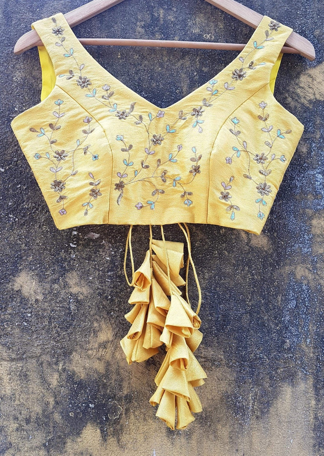 Mustard Raw Silk Lehenga Set with Pink Scallop Dupatta Priti Sahni - Fabilicious Fashion