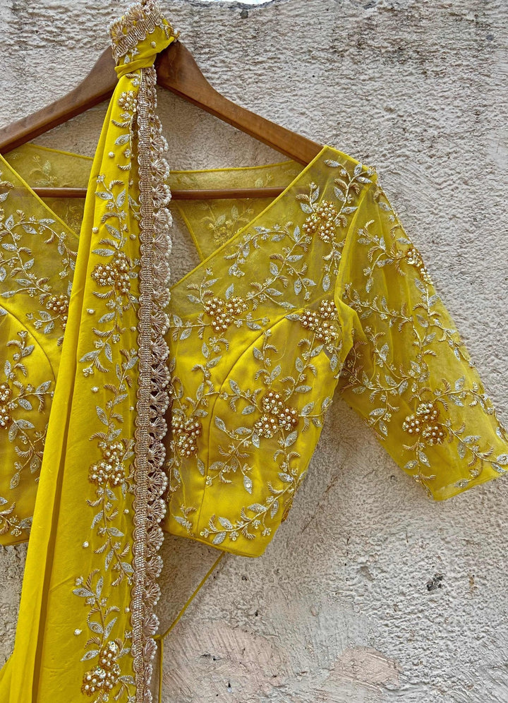 Mustard Ruffle Saree Set Priti Sahni - Fabilicious Fashion
