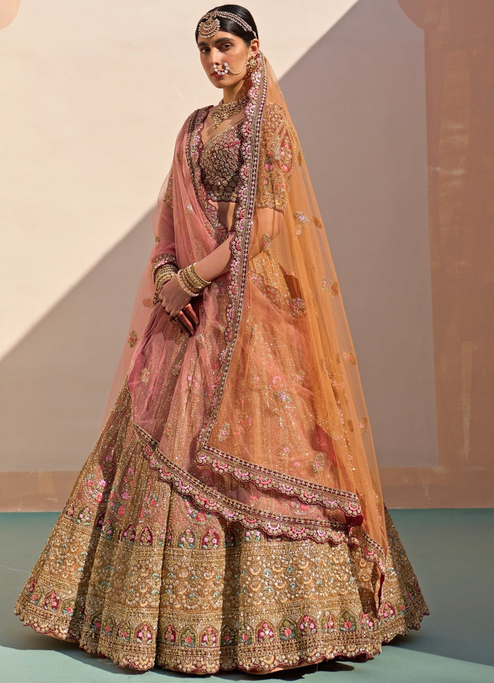 Mustard rust hued Organza Double Dupatta Lehenga Set Angad Singh - Fabilicious Fashion