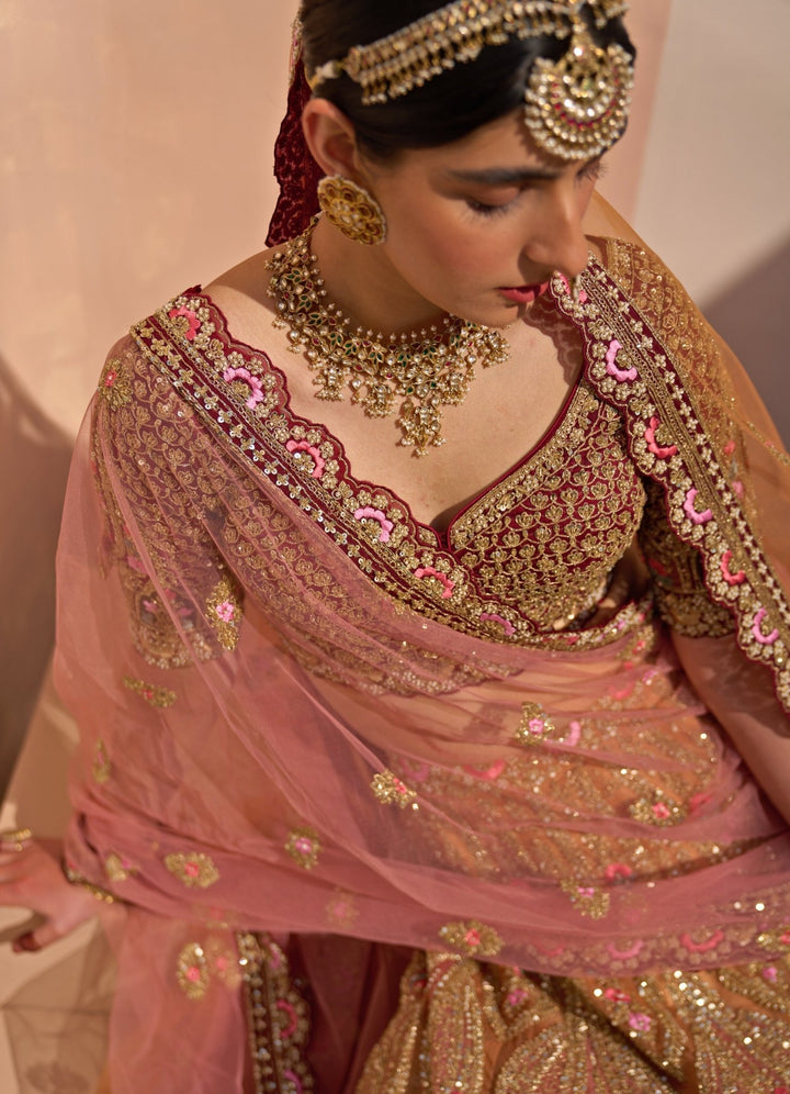 Mustard rust hued Organza Double Dupatta Lehenga Set Angad Singh - Fabilicious Fashion