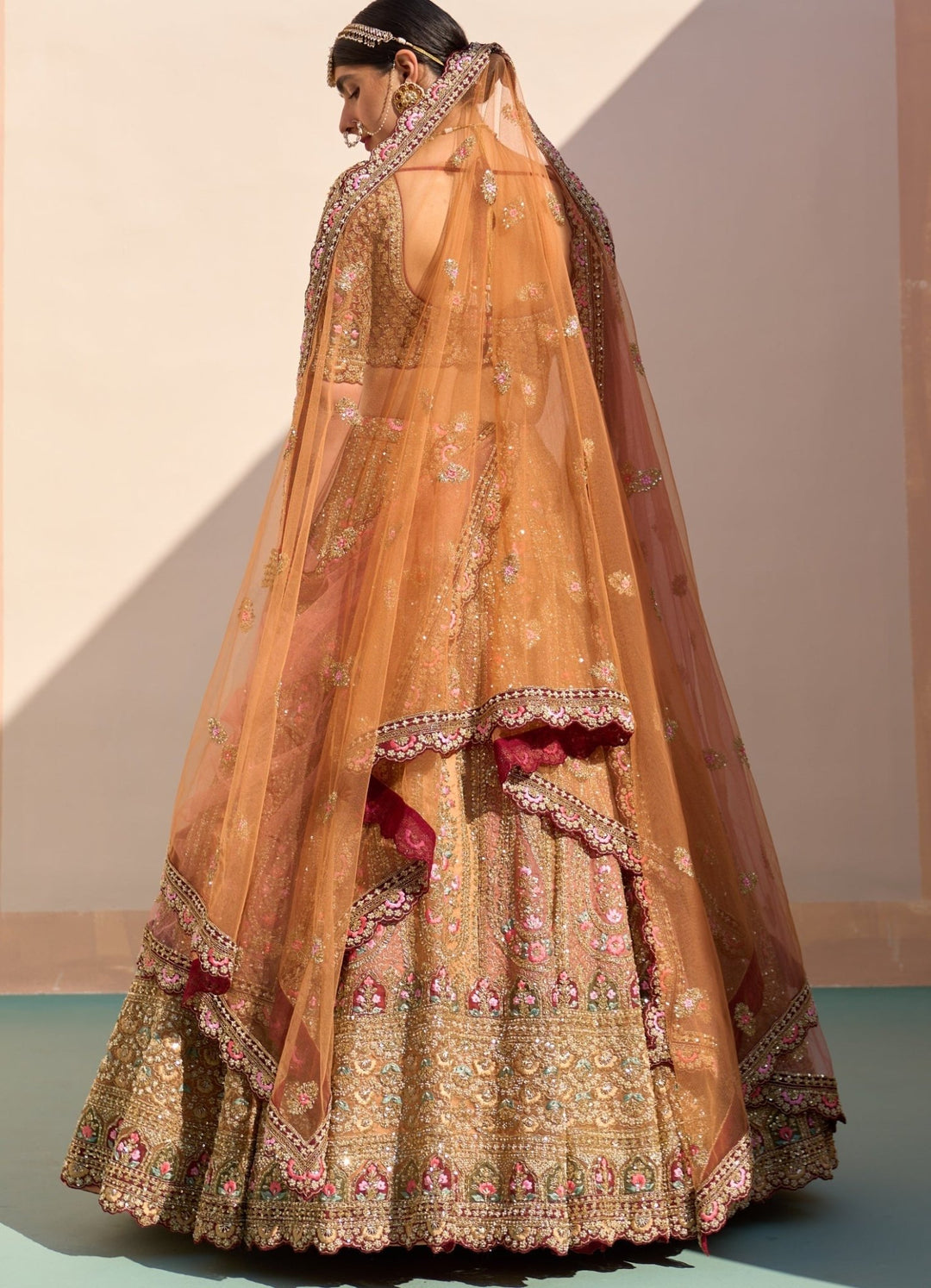 Mustard rust hued Organza Double Dupatta Lehenga Set Angad Singh - Fabilicious Fashion