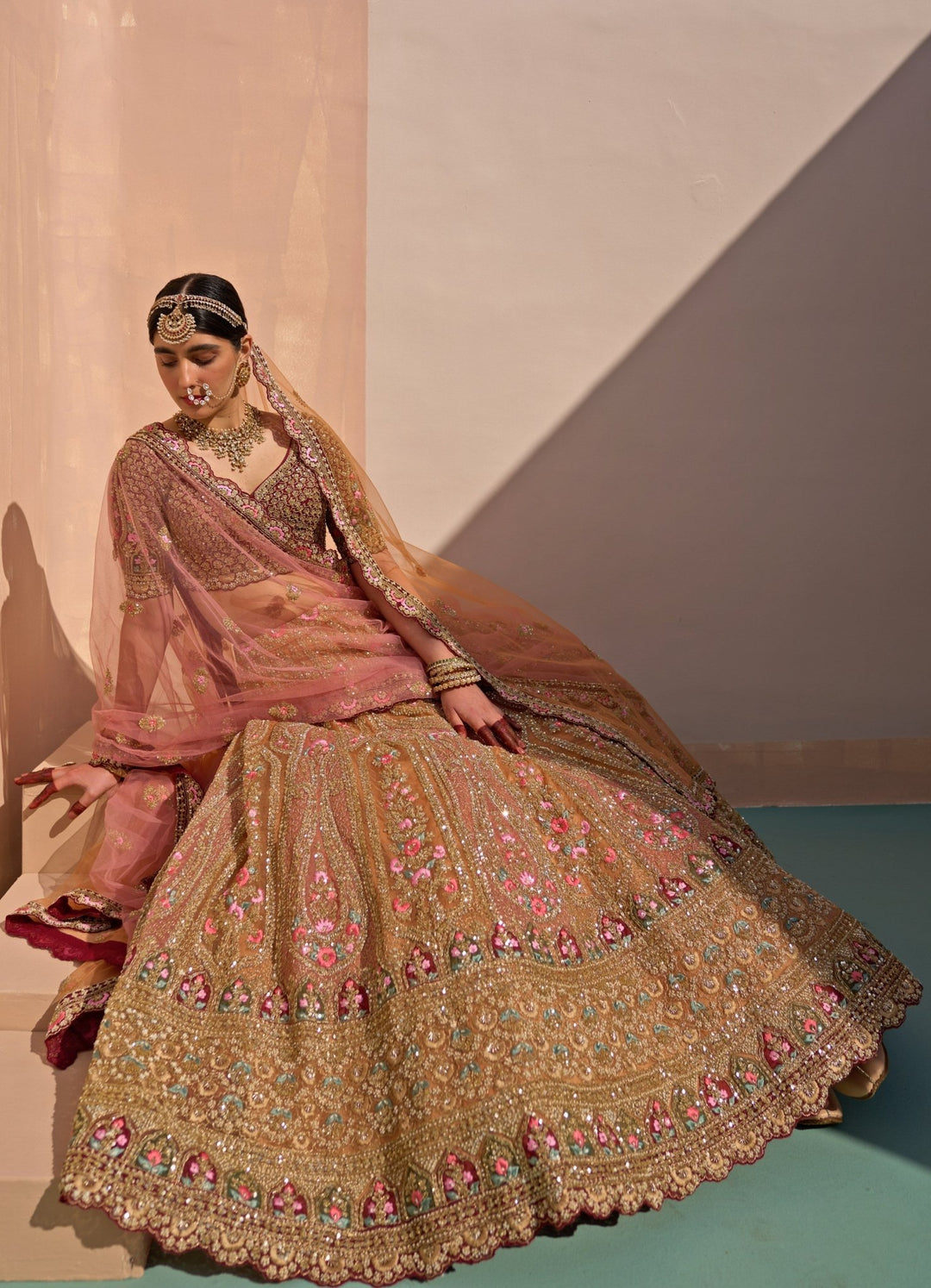 Mustard rust hued Organza Double Dupatta Lehenga Set Angad Singh - Fabilicious Fashion