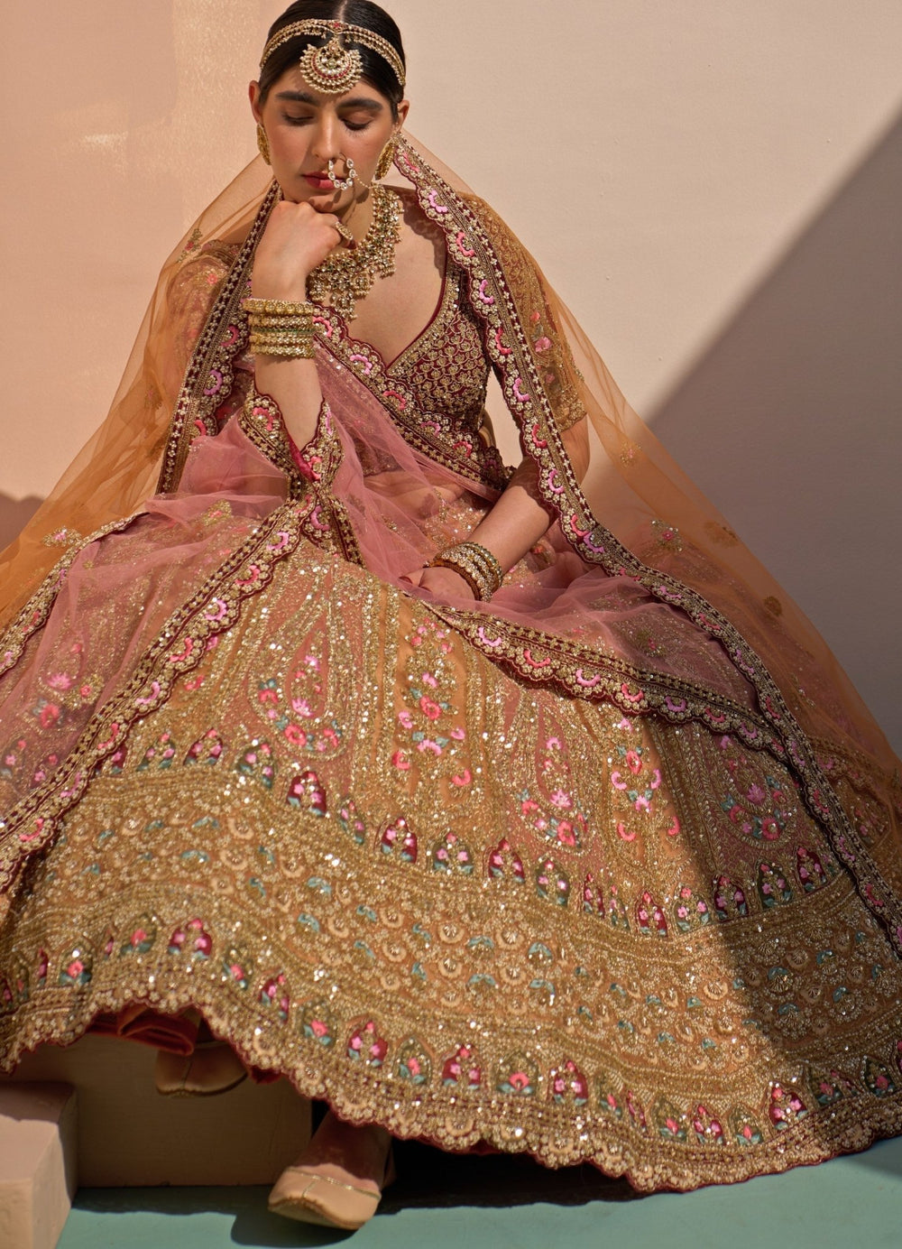 Mustard rust hued Organza Double Dupatta Lehenga Set Angad Singh - Fabilicious Fashion