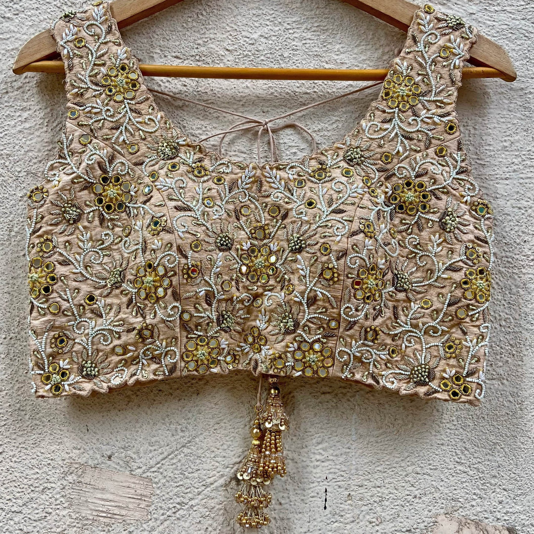 Mustard Yellow and Beige Gold Embroidered Lehenga Set Priti Sahni - Fabilicious Fashion