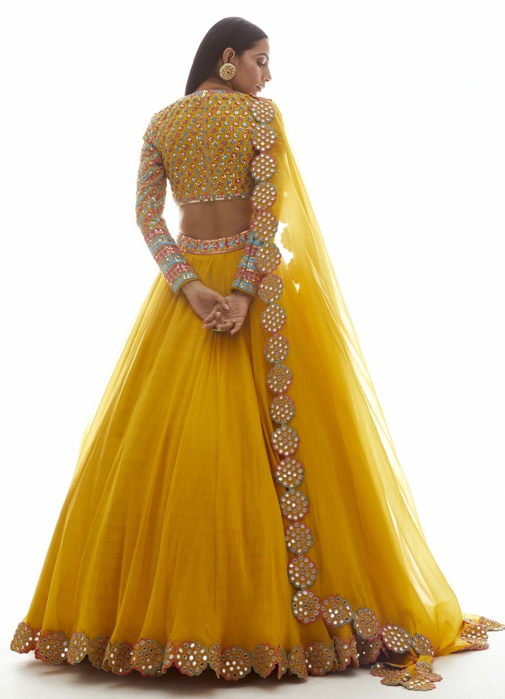 Mustard Yellow Applique Lehenga Set Vvani by Vani Vats - Fabilicious Fashion