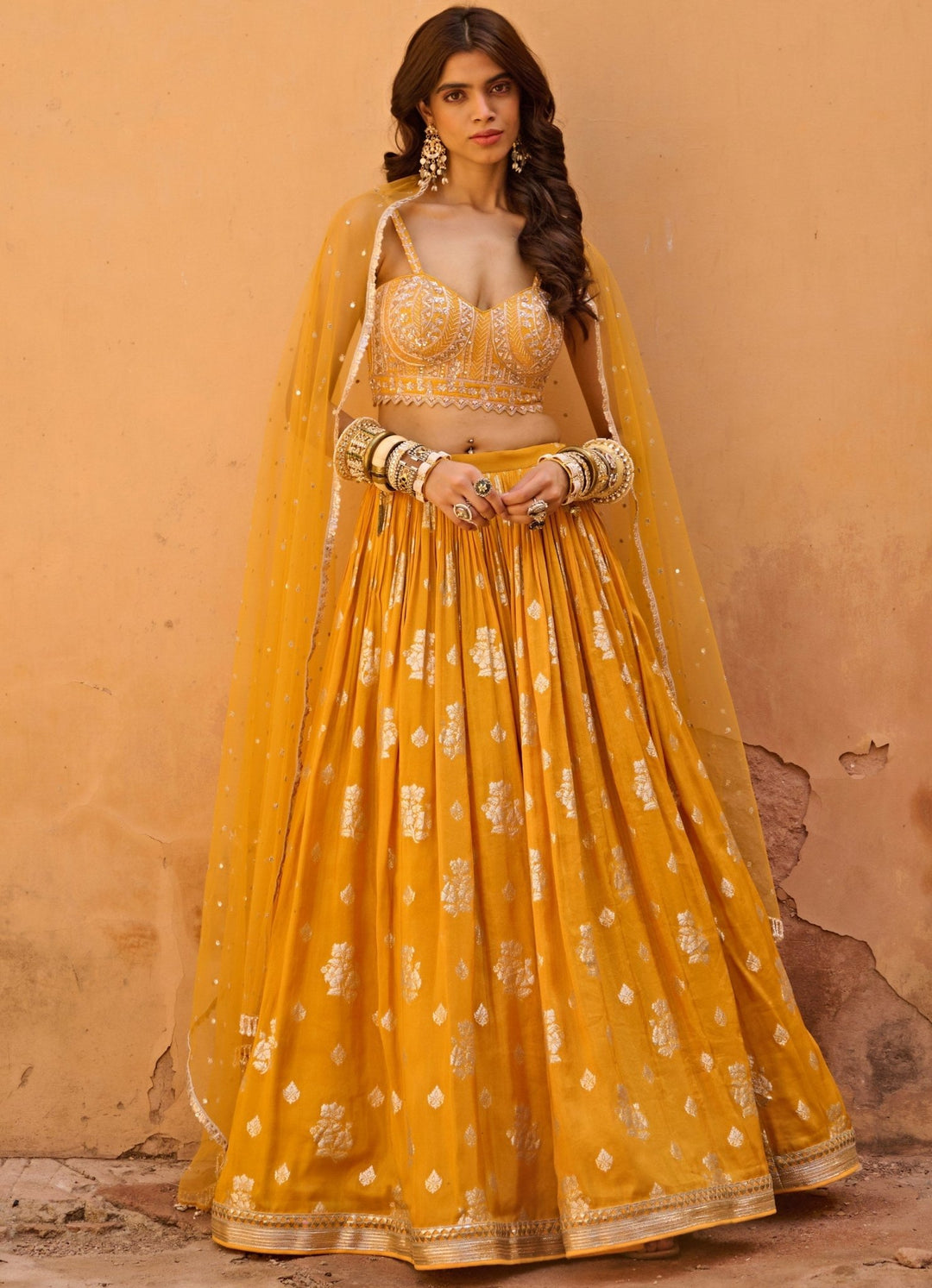 Mustard Yellow Embroidered Lehenga Set Chamee n Palak - Fabilicious Fashion