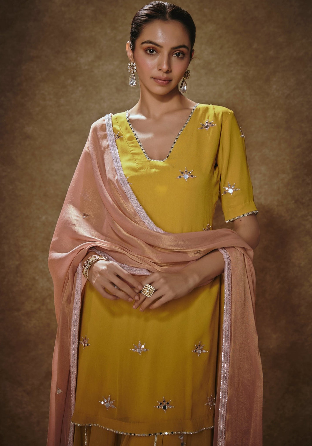 Mustard Yellow Embroidered Sharara Set Renee Label - Fabilicious Fashion