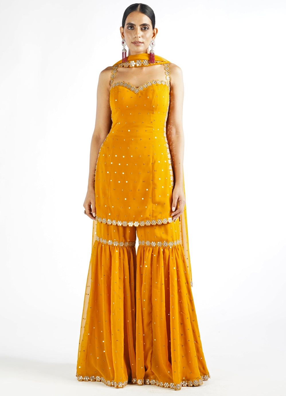 Mustard Yellow Georgette Sharara Set Vvani by Vani Vats - Fabilicious Fashion