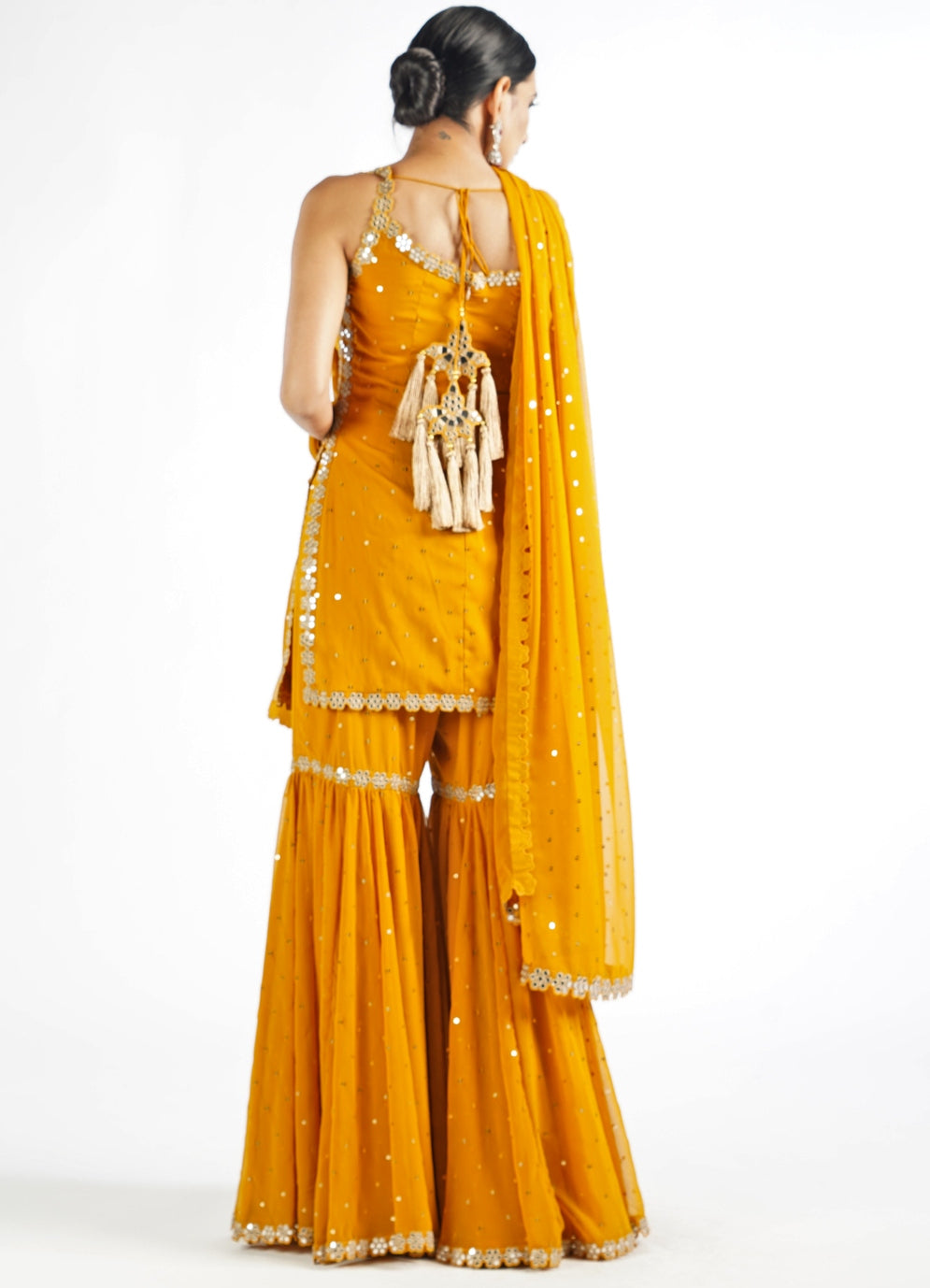 Mustard Yellow Georgette Sharara Set Vvani by Vani Vats - Fabilicious Fashion