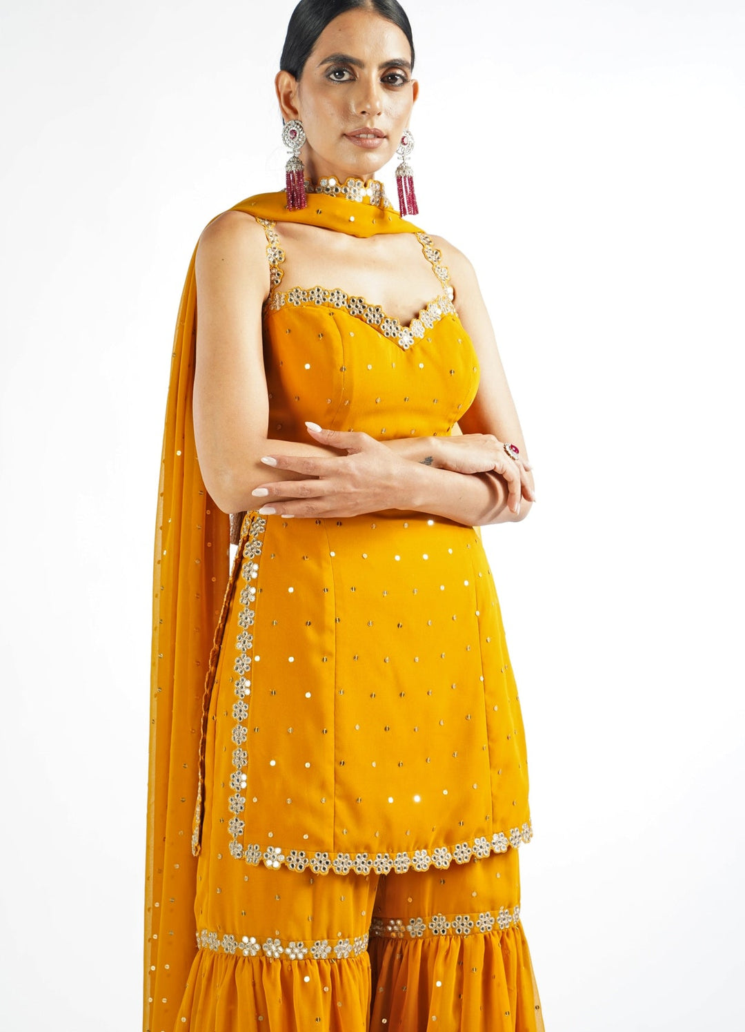 Mustard Yellow Georgette Sharara Set Vvani by Vani Vats - Fabilicious Fashion